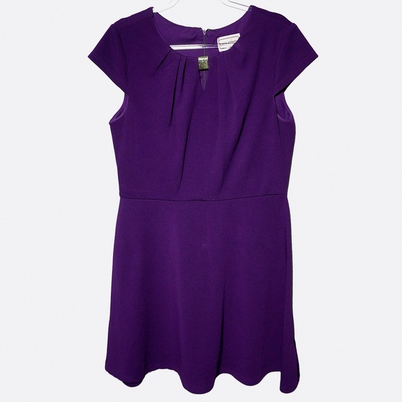 Karin Stevens Purple Textured Fit & Flare Dress XL 1X Keyhole Stretch Cocktail - Picture 2 of 6
